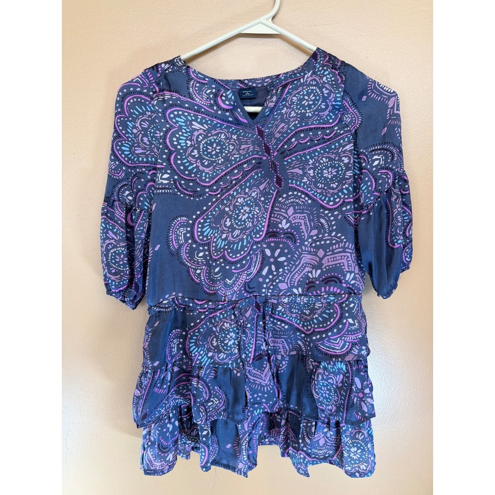Gap Kids Girls Purple Blue Paisley‎ Ruffle Tiered Tunic Blouse Top Size S 6-7